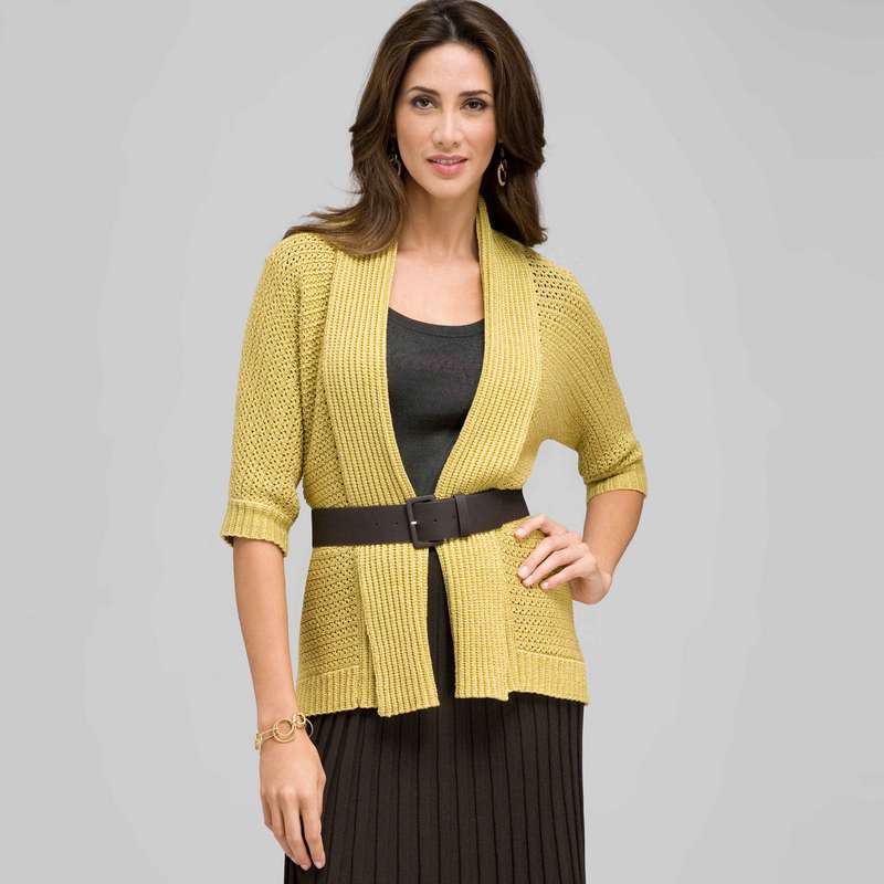 Novelty Stitch Belted Cardigan, Fennel, large image number 0